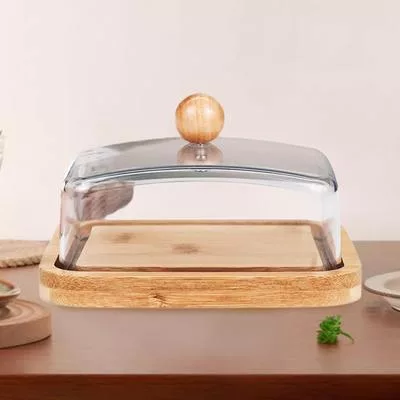 Бамбуковая масленка с крышкой Минималистичная тарелка для масла Кухонное хранение — для кухня — фото 3