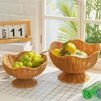 Корзина для фруктов Плетеная вручную из ротанга Поднос для закусок Органайзер для — для кухня — фото 2