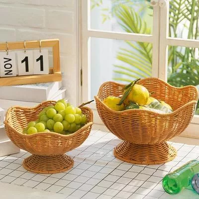 Корзина для фруктов Плетеная вручную из ротанга Поднос для закусок Органайзер для — для кухня — фото 3