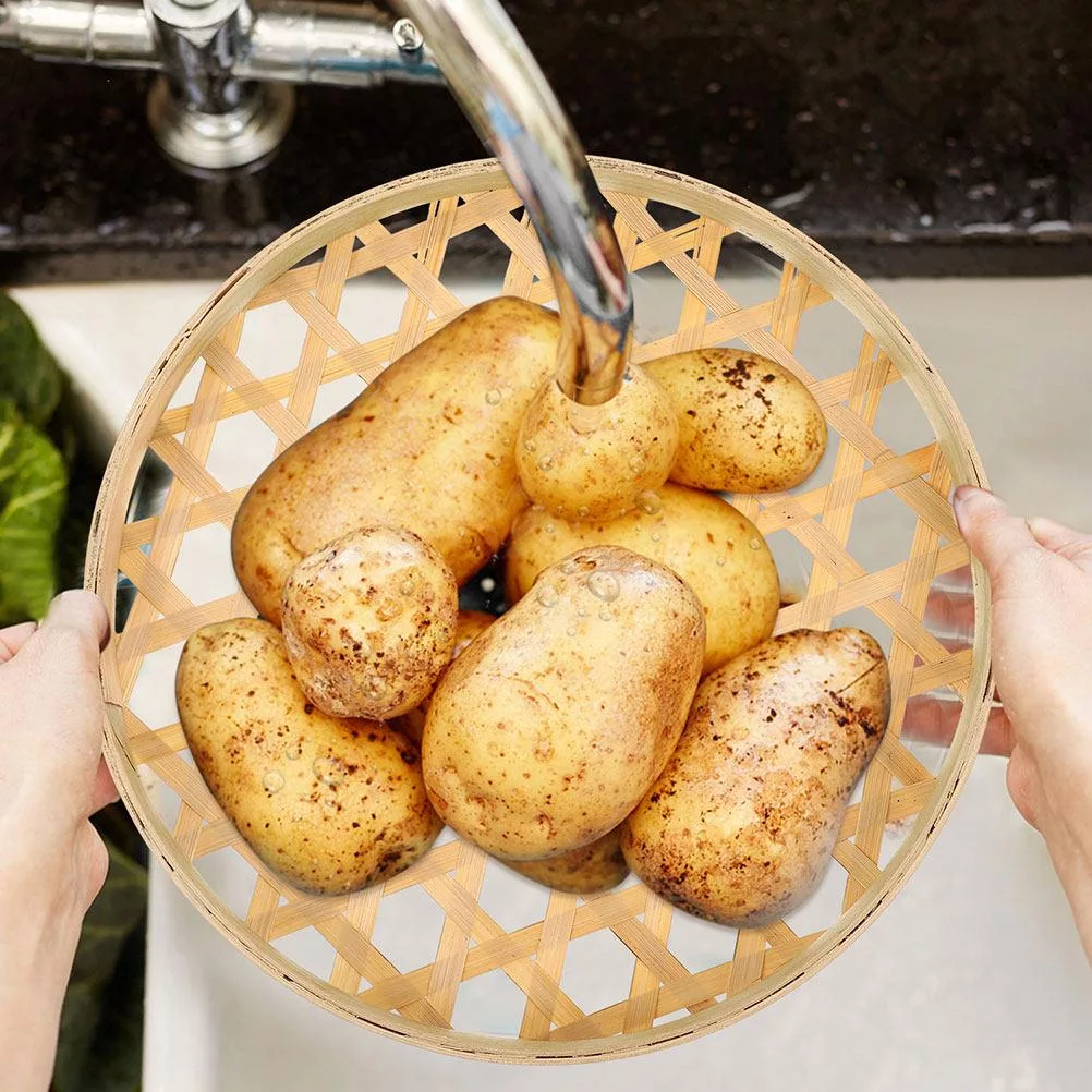 2 шт. Бамбуковые сита Традиционные плетеные корзины Кухонное хранение Корзина для — для кухня — фото 4