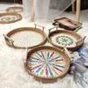 Круглый плетеный поднос для хранения Креативная корзина из ротанга с натуральными — для кухня