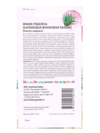 Семена Финик Робелена (Карликовая финиковая пальма) «Детская грядка» 5 шт. — для детская — фото 8