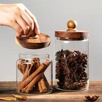 Стеклянная банка для хранения продуктов с деревянной крышкой — для кухня — фото 2