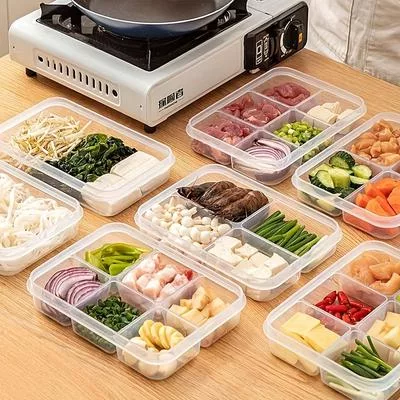 Многоразовый контейнер для хранения продуктов с 4 отделениями и крышкой – Прозрачный — для кухня — фото 3