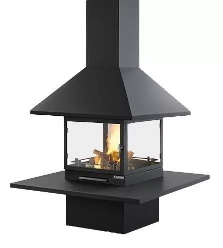 Готовый дровяной каминокомплект TRAFORART VULCANO CENTRAL со стеклом полка сталь — для спальня