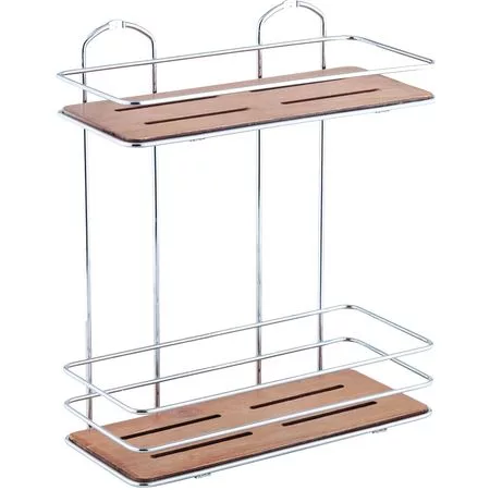 Полка прямая Teknotel 2 яруса дерево/хром — для спальня