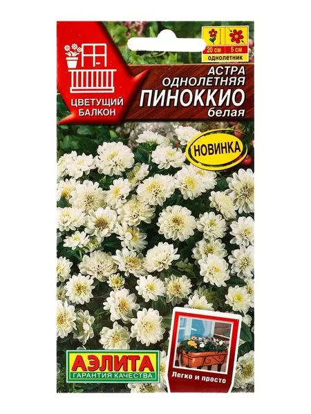 Семена цветов Астра «Пиноккио» белая «Цветущий балкон» 0.05 г — для балкон