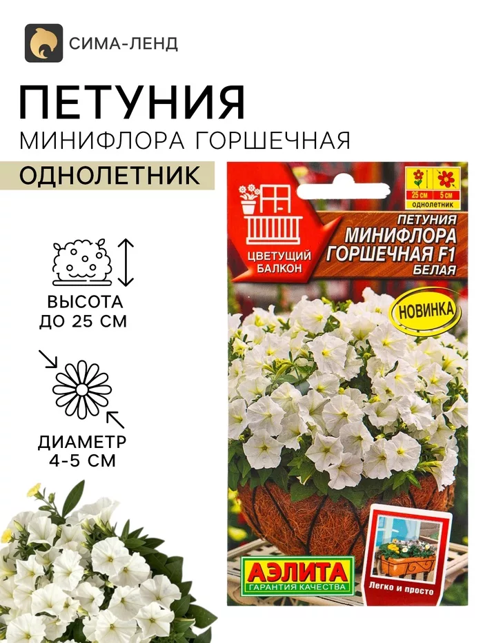 Семена цветов Петуния Минифлора горшечная F1 белая (драже в пробирке) Цветущий — для балкон — фото 3