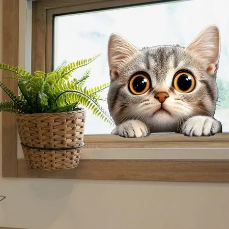 Мультяшный Подглядывающий Кот Балкон Стекло Дом Фон Окно Украшение Наклейка — для балкон