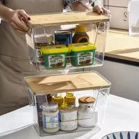Кухонные контейнеры для хранения с деревянной крышкой Прозрачный пластиковый органайзер — для кухня — фото 2