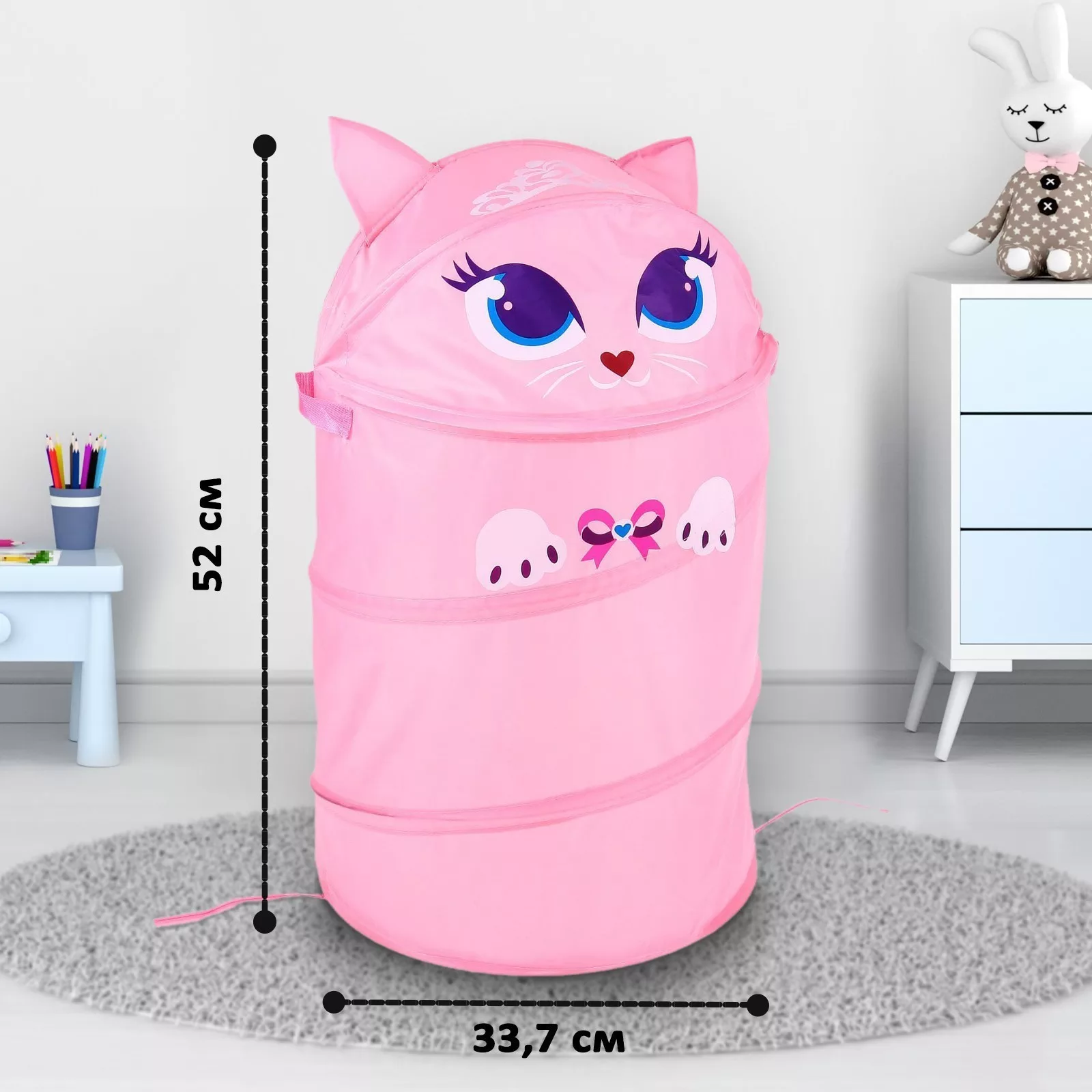 Корзина для хранения игрушек «Котенок» с ручками и крышкой — для детская — фото 3