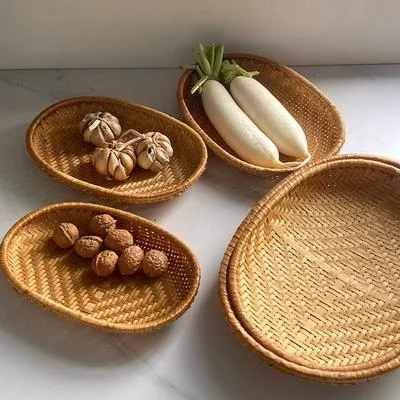 Овальная плетеная ротанговая корзина для хранения — для кухня — фото 3