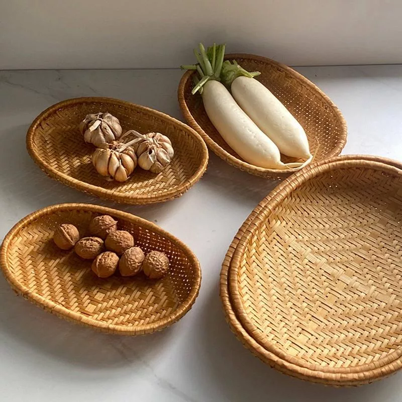 Овальная плетеная ротанговая корзина для хранения — для кухня — фото 4
