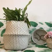 Ручная работа Складная морская трава Цветочный горшок Хранение Плетеная корзина — для балкон — фото 2